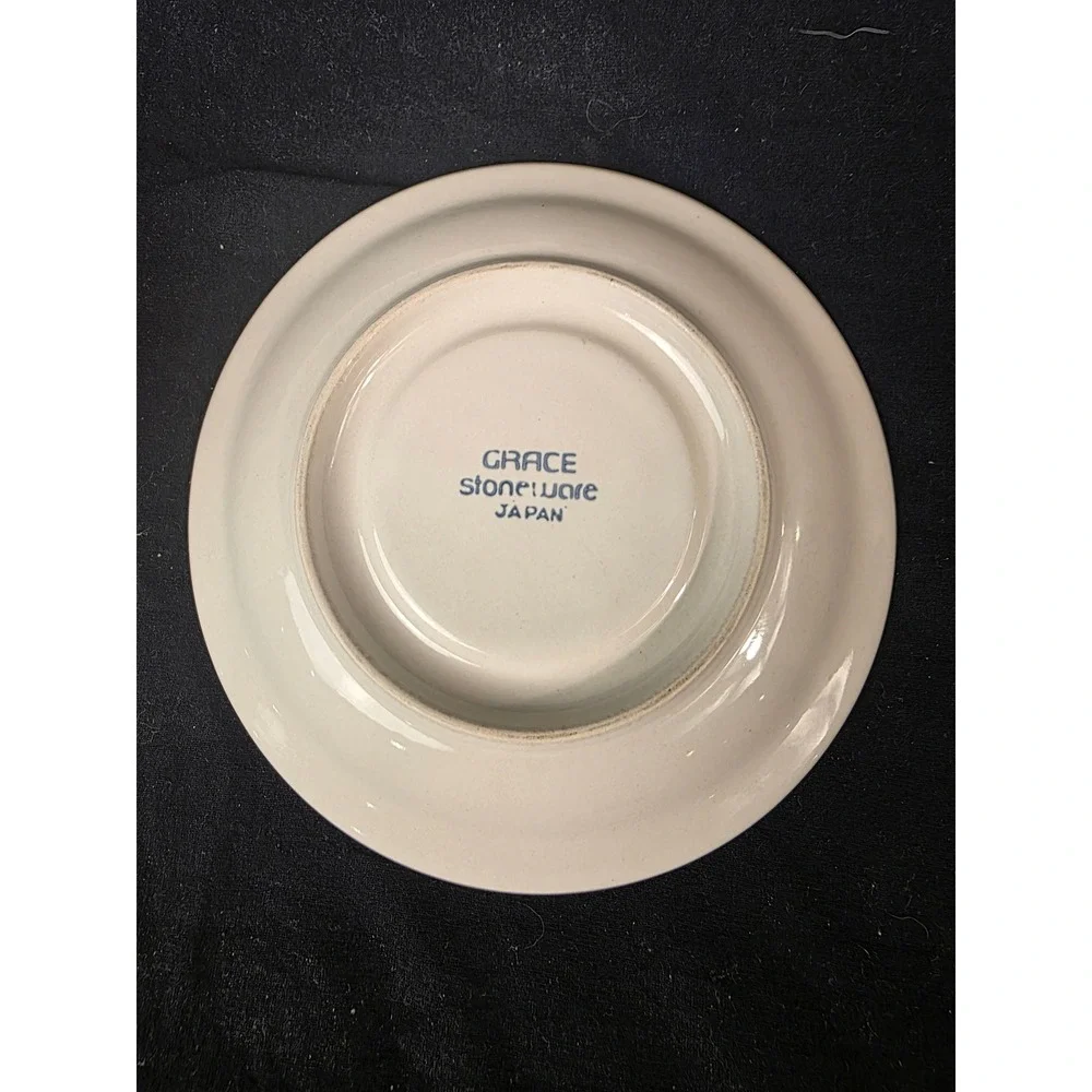 Grace Stoneware Japan Tea / Coffee Cup and Saucer Set Vintage Cream Brown Rim